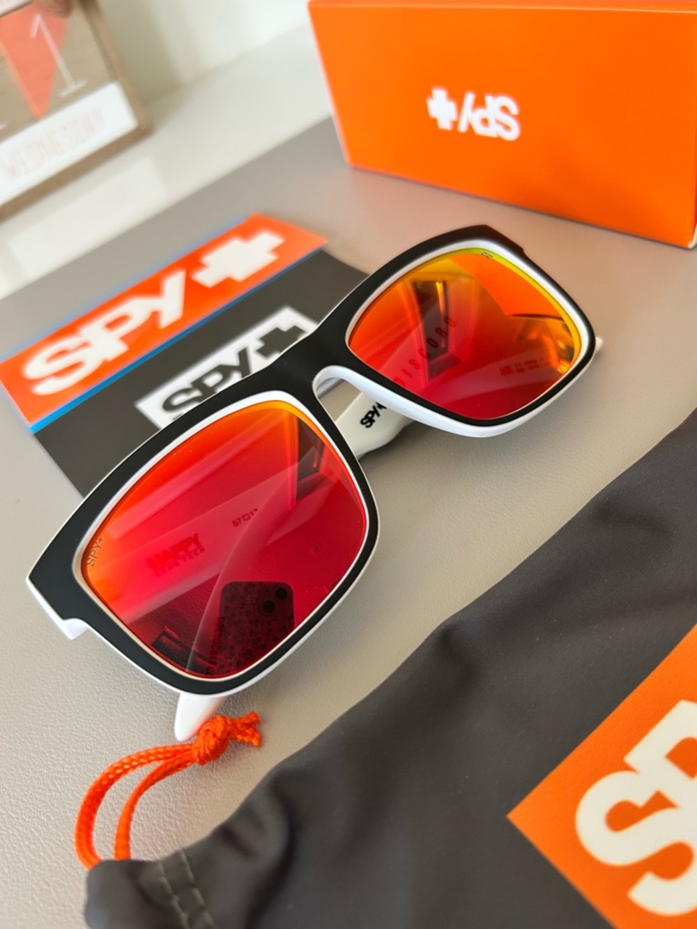 SPY+ Discord Sunglasses Black White Red Happy Lens